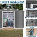10X8 FT Outdoor Storage Shed, Metal Foundation & Lockable Doors, Tool Shed For Garden, Patio, Backyard, Lawn, Grey