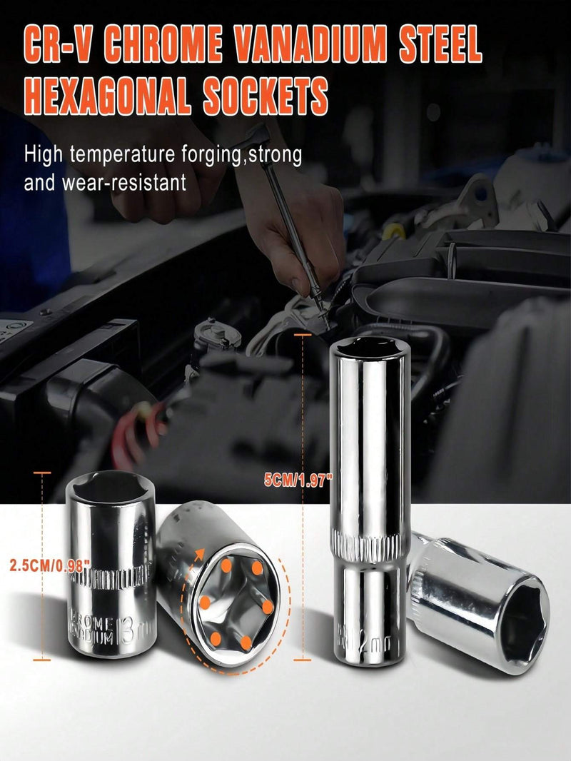 Part-driven Socket Claw Ratchet Wrench Tool Set, With Drill Socket Set, Metric And Extension Rods, For Auto Repair And Home Use
