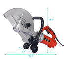 Electric 14" Wet/Dry Concrete Cut-Off Saw with Guide Roller & Water Line Attachment