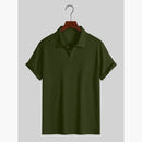 Men's Coat Lapel Rhombus Knit Casual Loose Short Sleeve Shirt