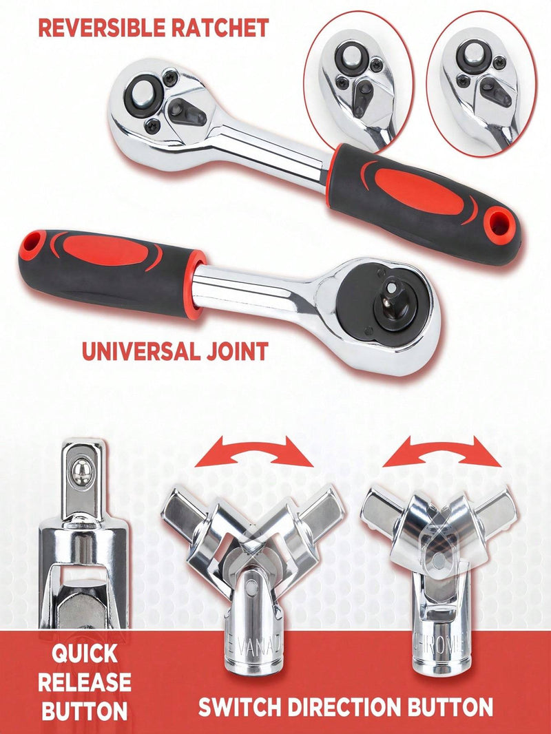 Part-driven Socket Claw Ratchet Wrench Tool Set, With Drill Socket Set, Metric And Extension Rods, For Auto Repair And Home Use