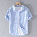 Japanese Linen Shirt Men Up-to-neck