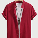 Summer Men's Breathable Casual Stand Collar Shirt Solid Color