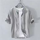 Japanese Linen Shirt Men Up-to-neck