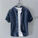 Japanese Linen Shirt Men Up-to-neck