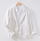 Spring And Autumn Vintage Stripe Loose Ramie Suit